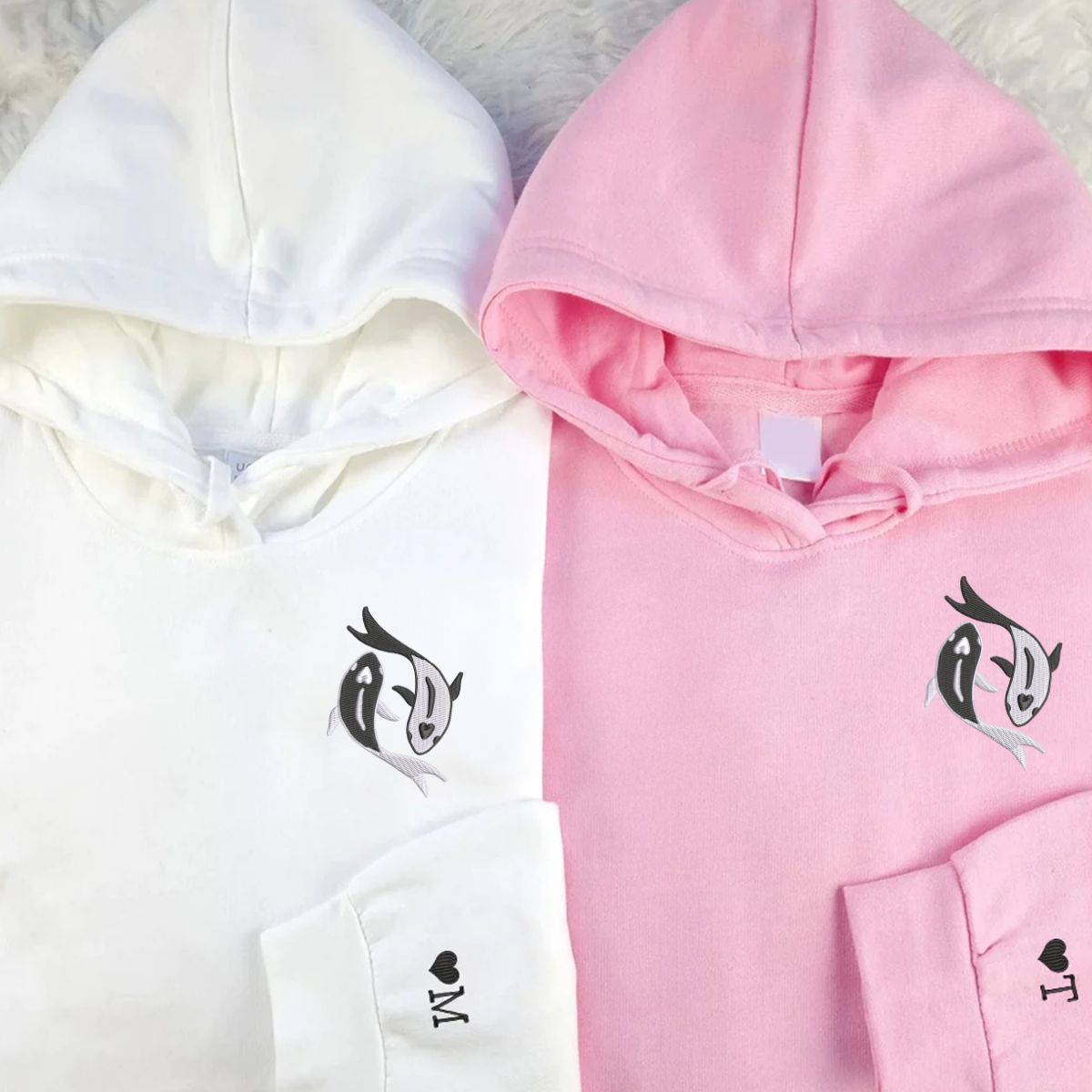 Individuell bestickte Koi-Fische Yin Yang Passende Hoodies für Paare
