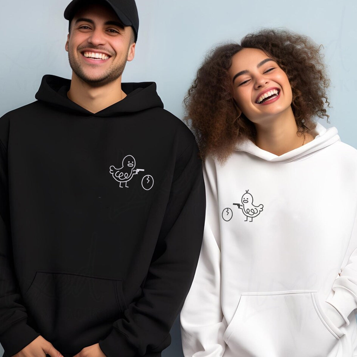 Individuell bestickte Gangster Chicken Passende Hoodies für Paare