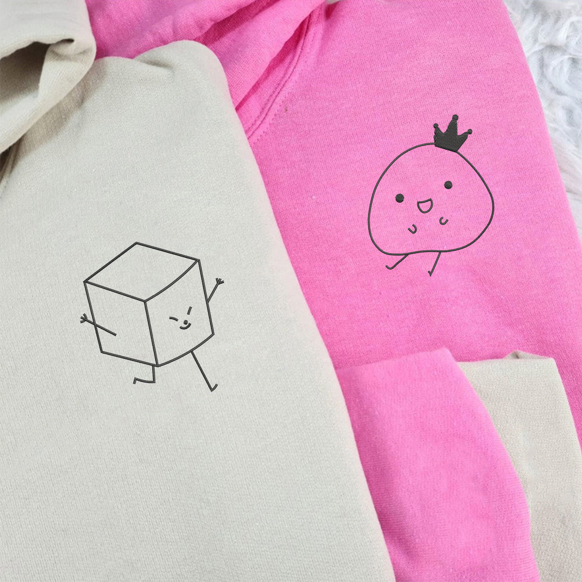 Individuell bestickte Tofu- und Kartoffel-Kapuzenpullover für Paare