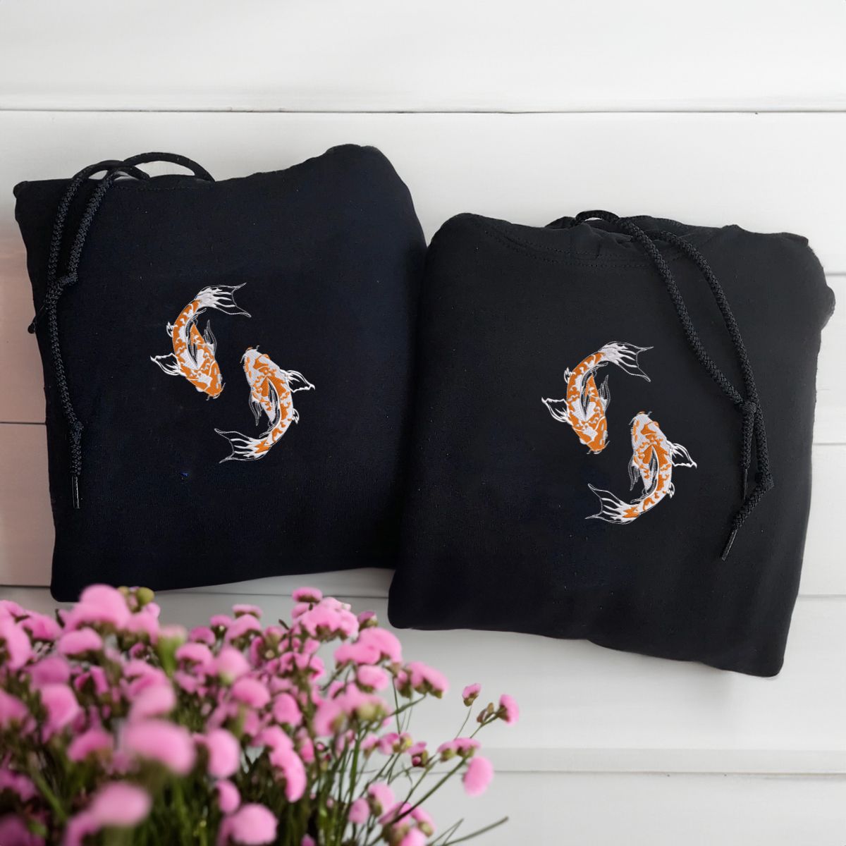 Individuell bestickte Yin & Yang Koi Fisch Passende Hoodies für Paare