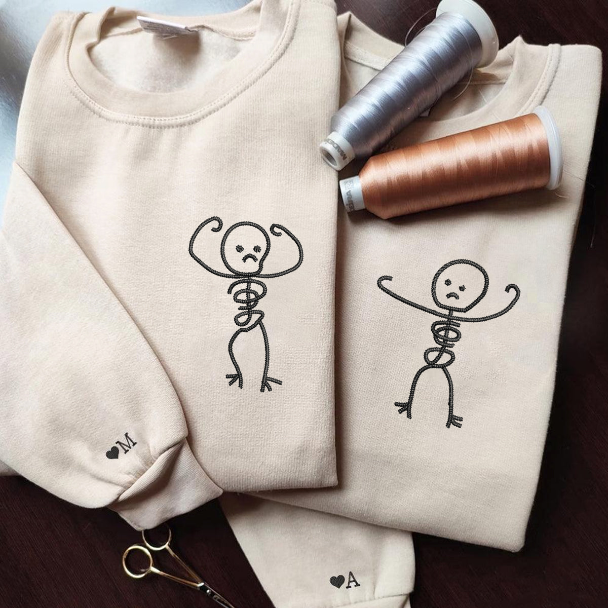 Individuell bestickte Angry Skeleton Passende Hoodies für Paare