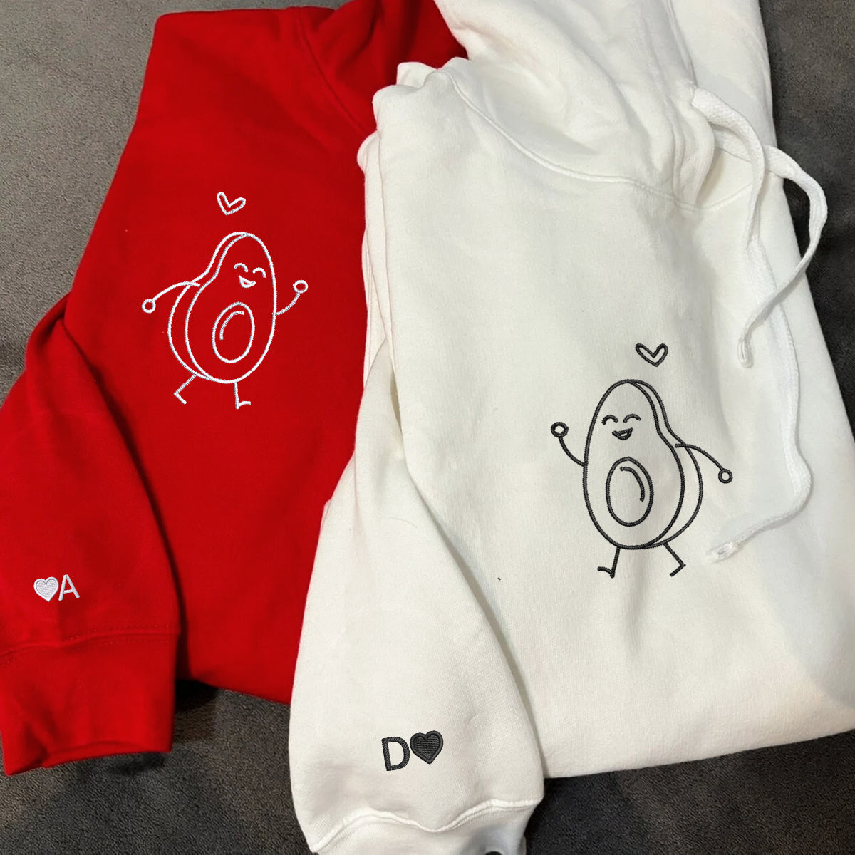 Benutzerdefinierte bestickte Avocado Love passende Hoodies für Paare