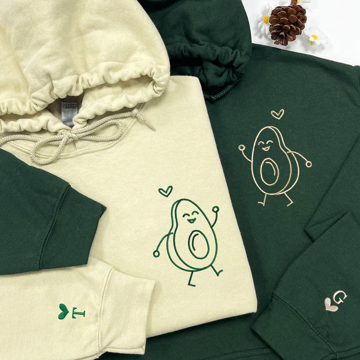 Benutzerdefinierte bestickte Avocado Love passende Hoodies für Paare