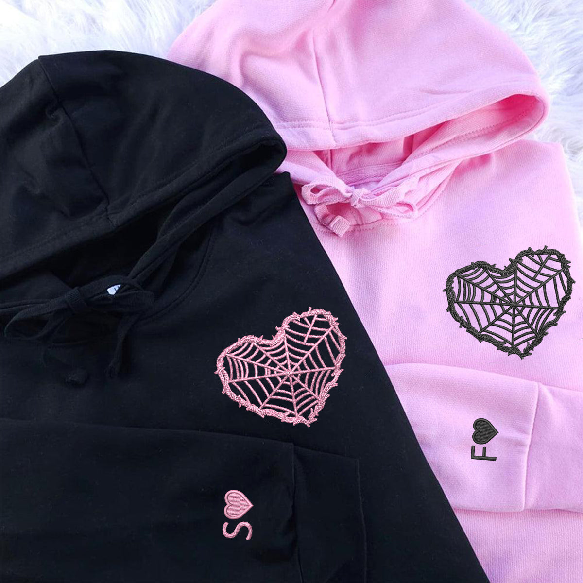 Individuell bestickte Stacheldraht-Herzen, passende Hoodies für Paare