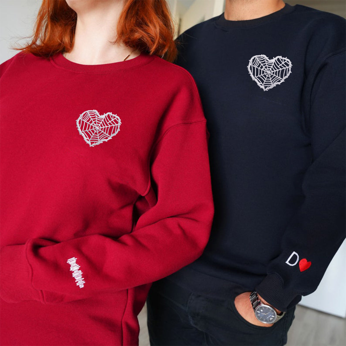 Individuell bestickte Stacheldraht-Herzen, passende Hoodies für Paare