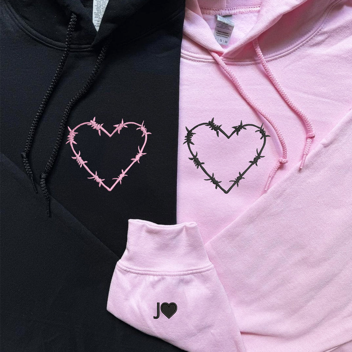 Individuell bestickte Barbwire-Herzen-Kapuzenpullover für Paare