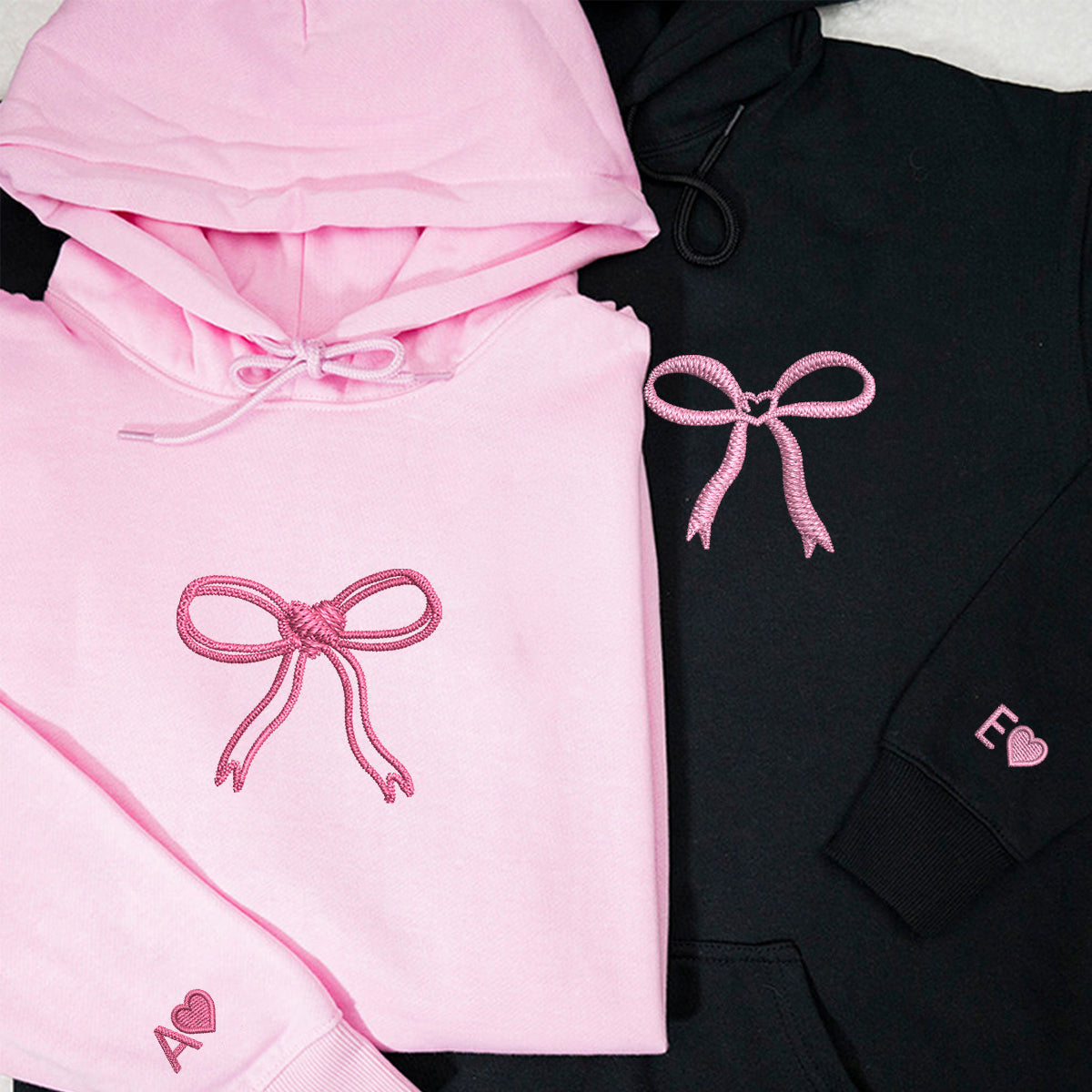 Individuell bestickte Schleife, Band, Herz, passende Hoodies für Paare