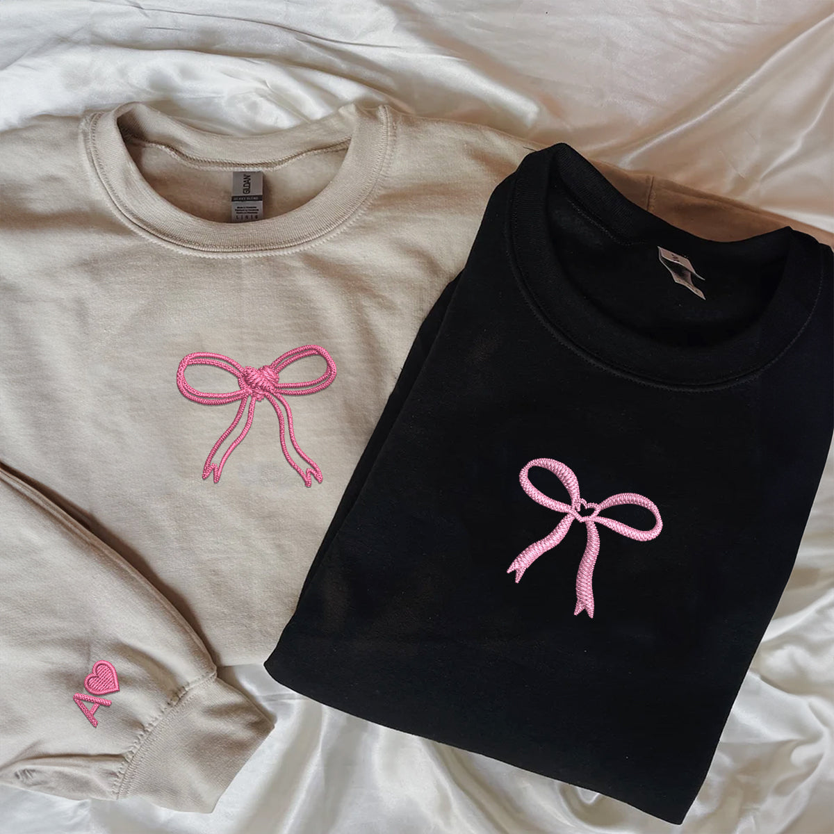 Individuell bestickte Schleife, Band, Herz, passende Hoodies für Paare
