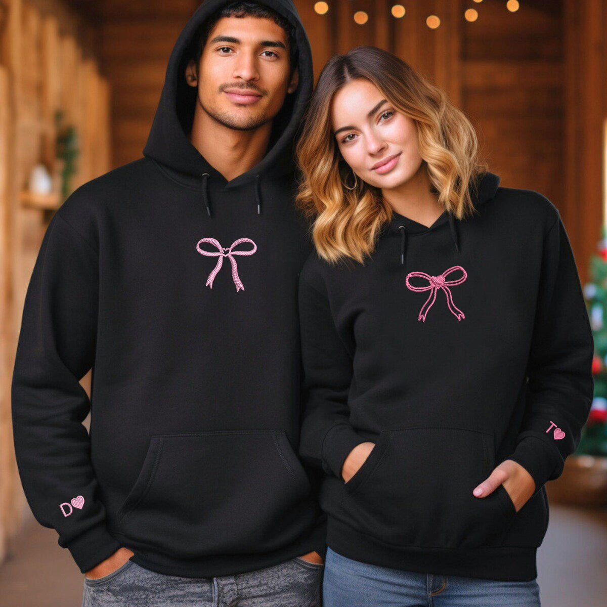 Individuell bestickte Schleife, Band, Herz, passende Hoodies für Paare