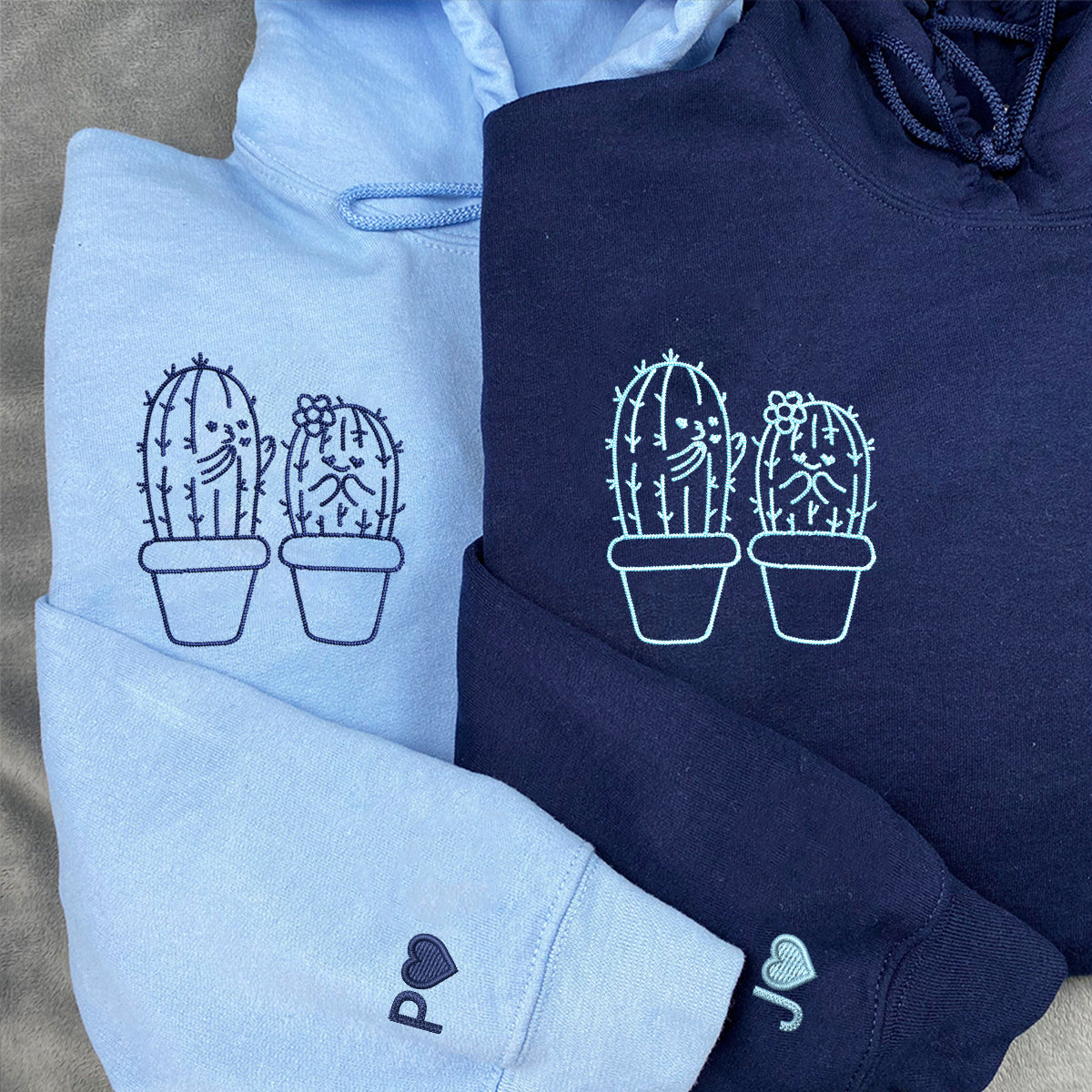 Individuell bestickte Kaktus-Kapuzenpullover für Paare