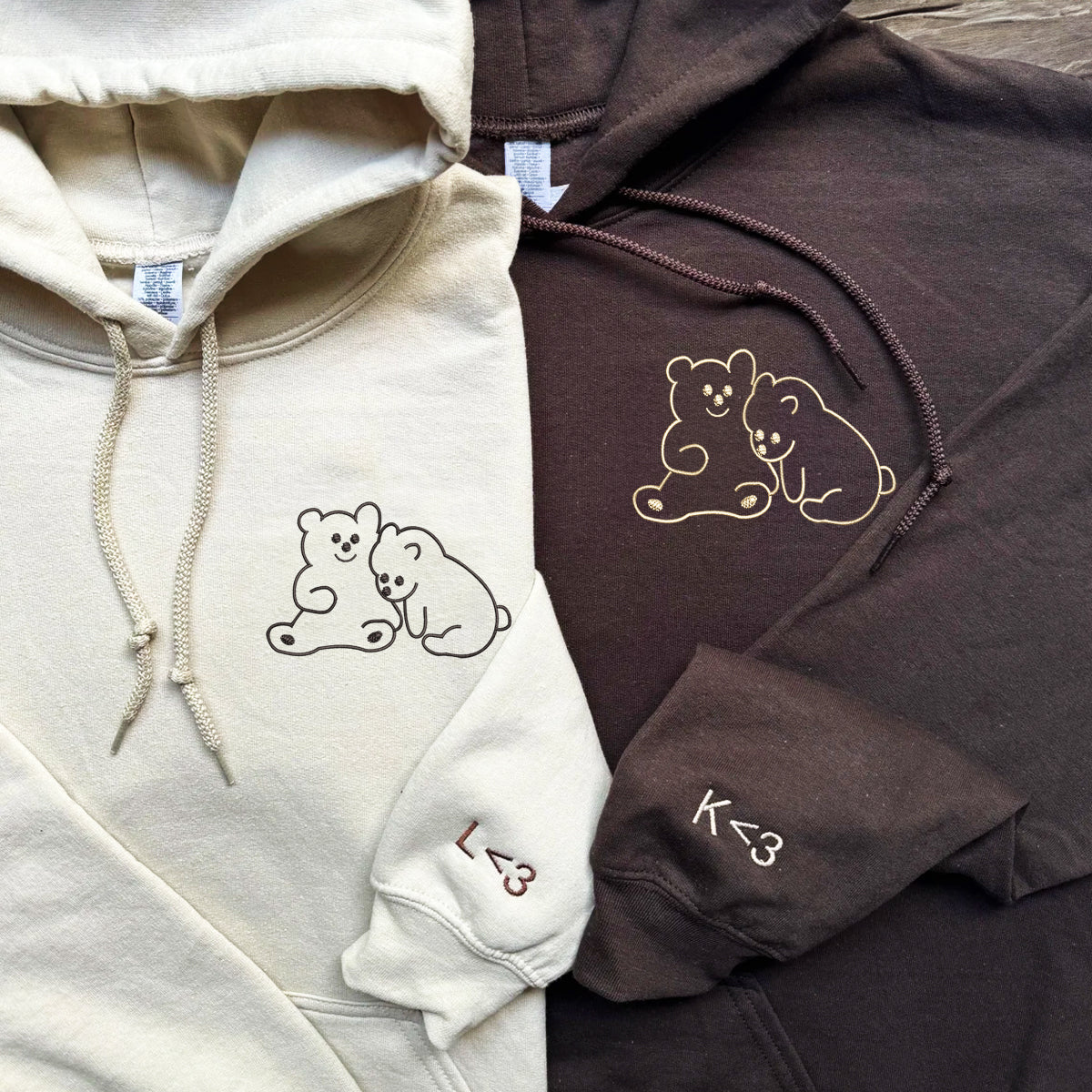 Individuell bestickte süße Bärenliebe-Kapuzenpullover für Paare