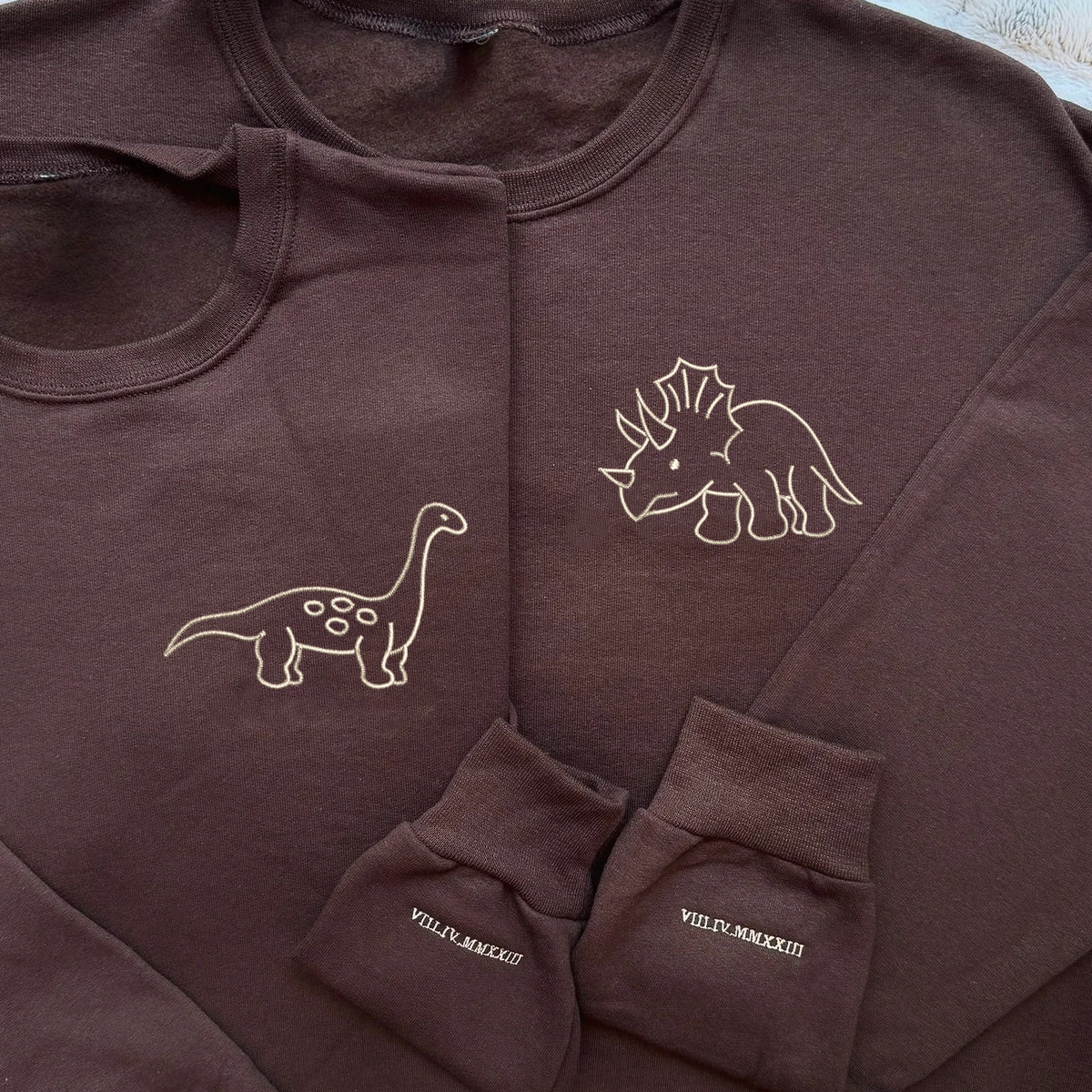 Individuell bestickte süße Dinosaurier-Kapuzenpullover für Paare