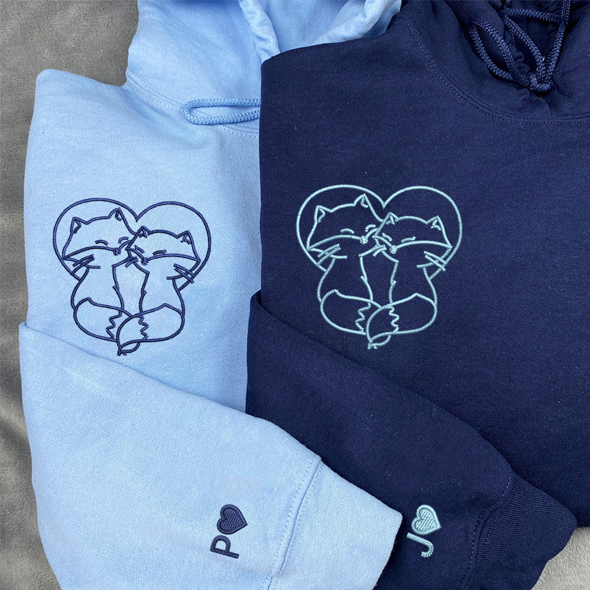 Benutzerdefinierte bestickte süße Fuchs Liebe passende Hoodies für Paare
