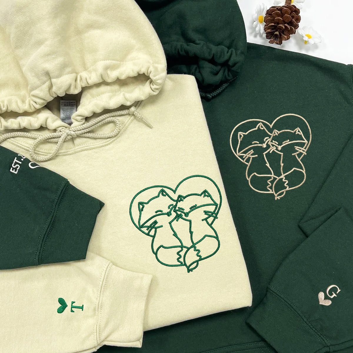 Benutzerdefinierte bestickte süße Fuchs Liebe passende Hoodies für Paare