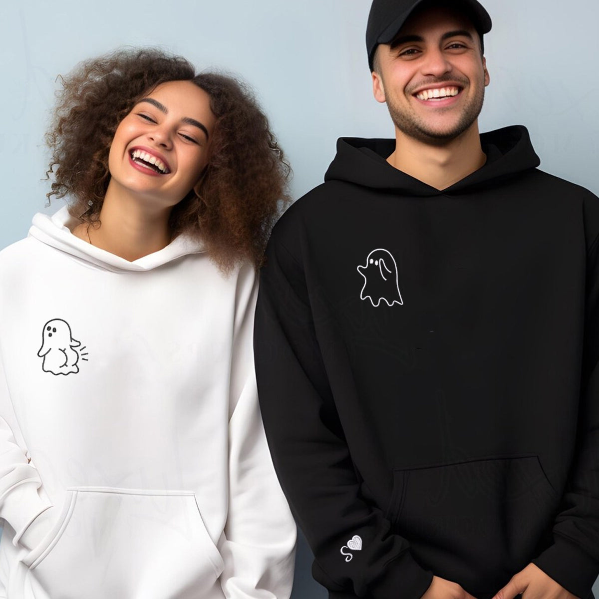 Benutzerdefinierte bestickte süße freche Geister passende Hoodies für Paare