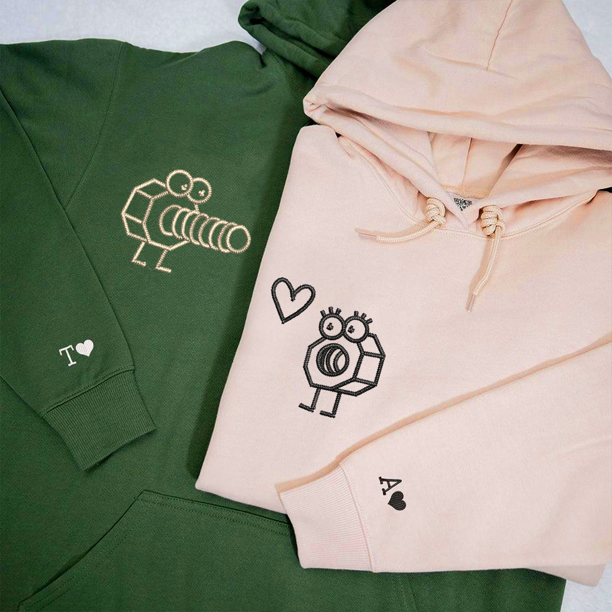 Benutzerdefinierte bestickte süße Schraube und Mutter passende Hoodies für Paare