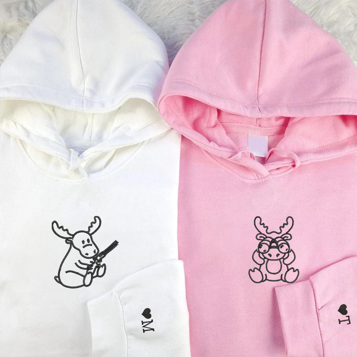 Individuell bestickte Hirschjagd-Kapuzenpullover für Paare