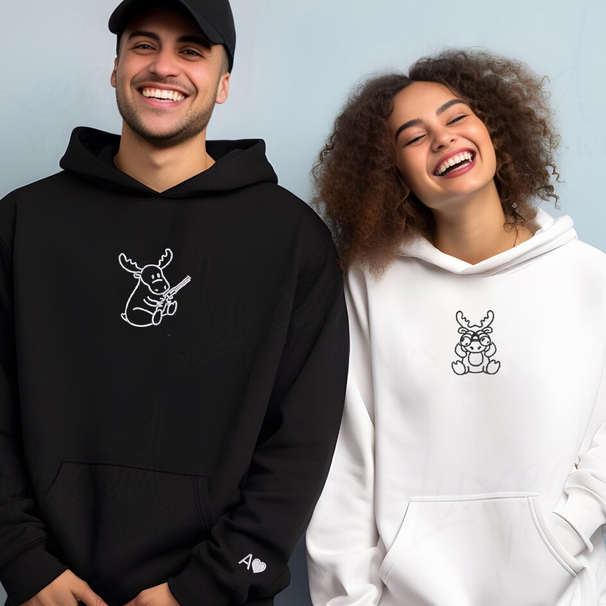 Individuell bestickte Hirschjagd-Kapuzenpullover für Paare