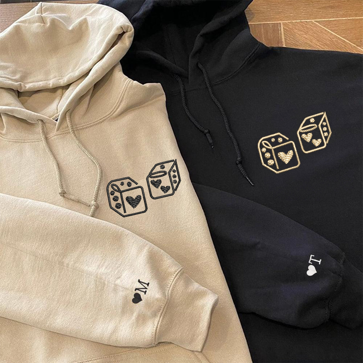 Individuell bestickte Würfel-Love-Kapuzenpullover für Paare