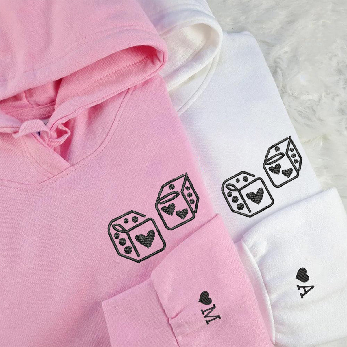 Individuell bestickte Würfel-Love-Kapuzenpullover für Paare