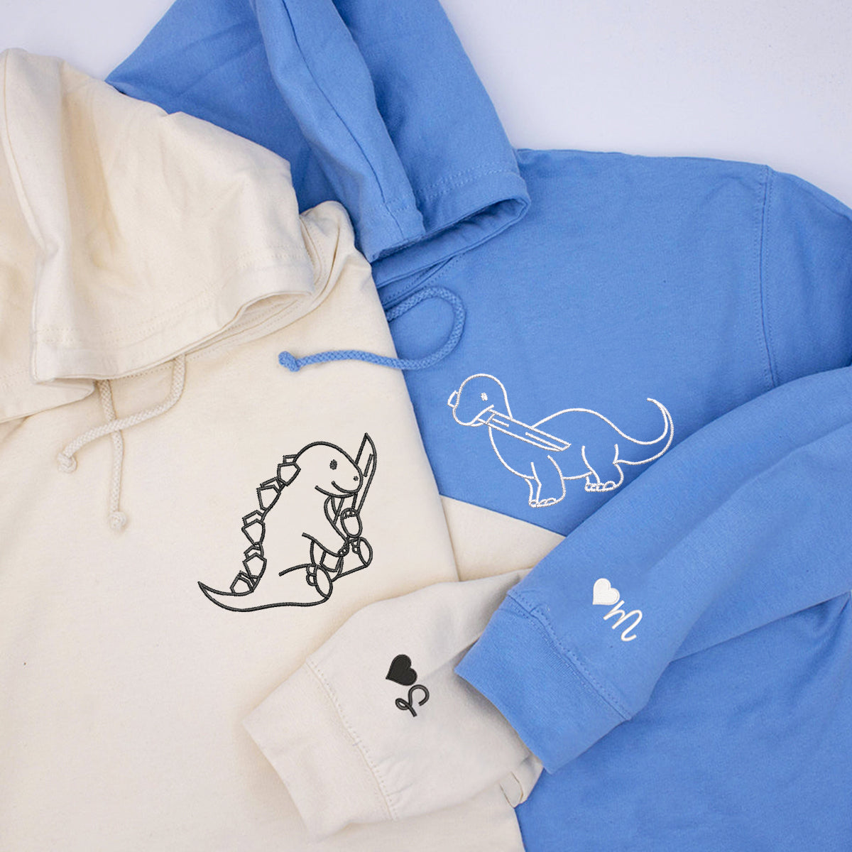 Individuell bestickter Dinosaurier mit Messer, passende Hoodies für Paare