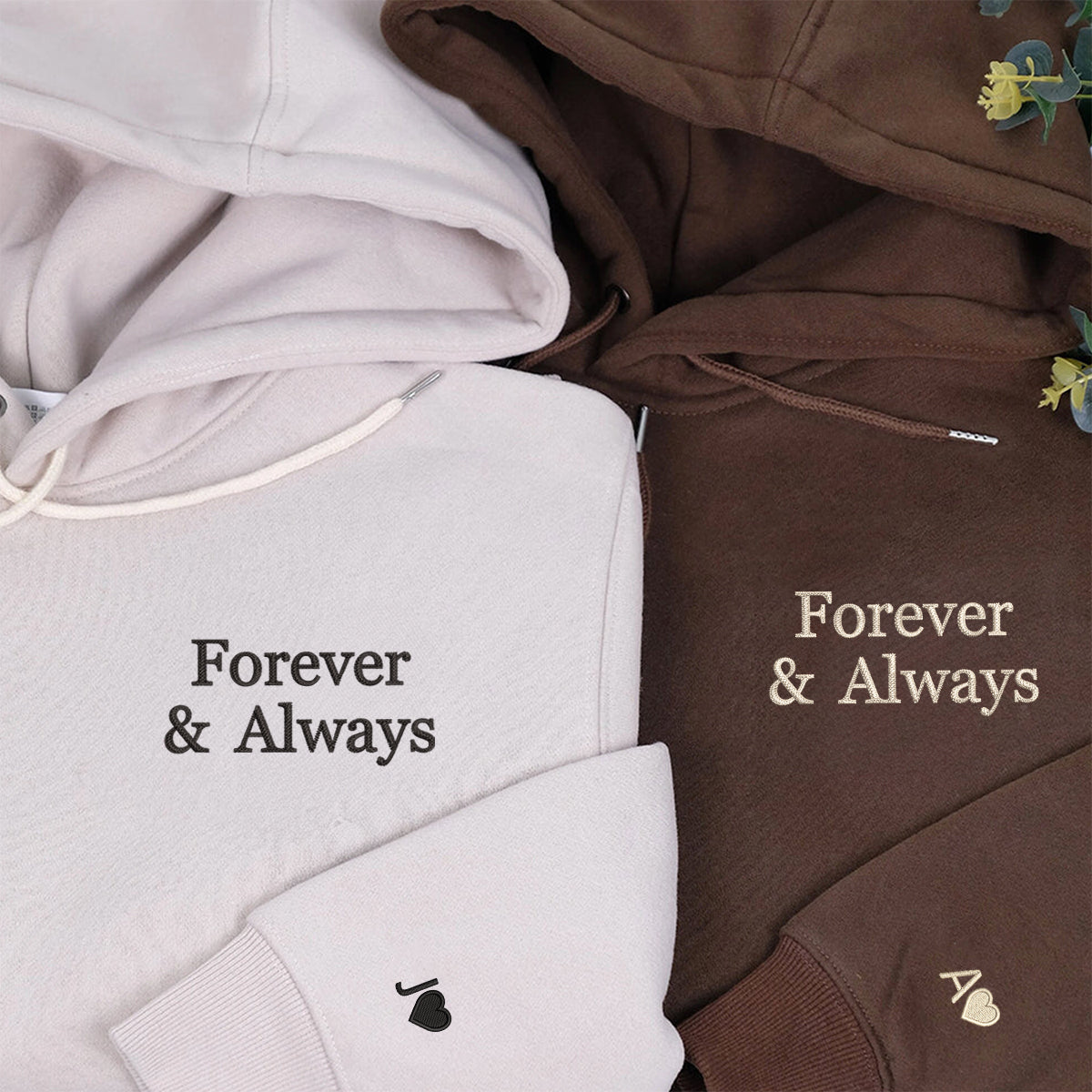 Individuell bestickte „Forever and Always“-Kapuzenpullover für Paare