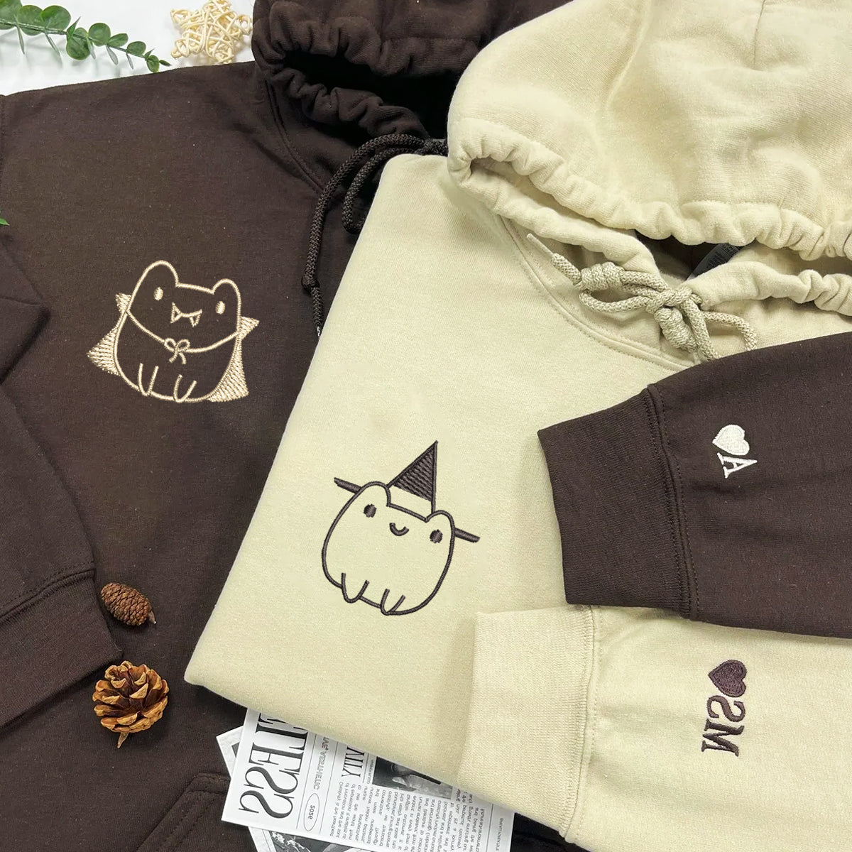 Benutzerdefinierte bestickte Frosch Halloween passende Hoodies für Paare