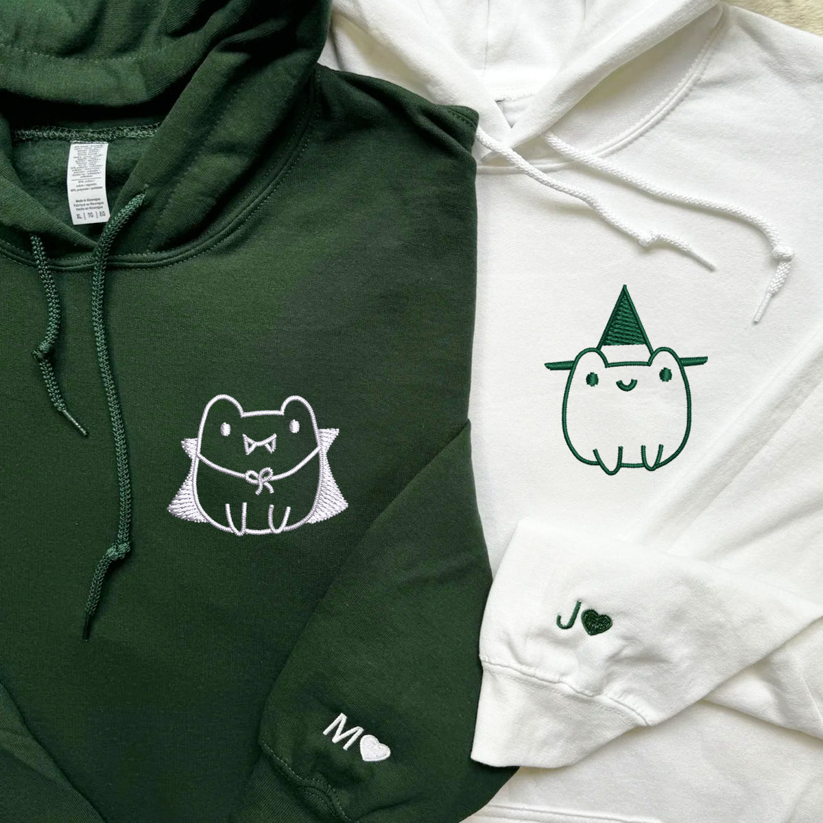 Benutzerdefinierte bestickte Frosch Halloween passende Hoodies für Paare