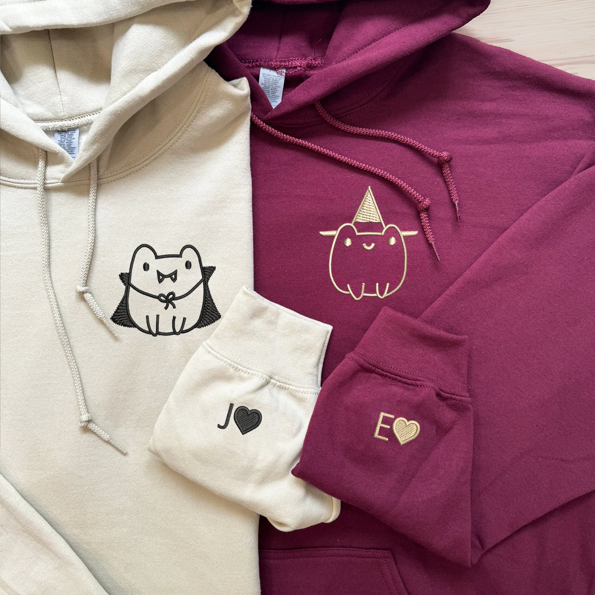 Benutzerdefinierte bestickte Frosch Halloween passende Hoodies für Paare