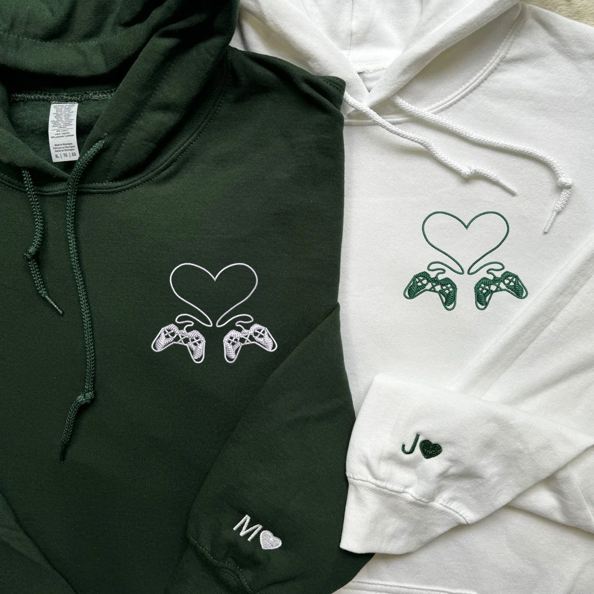 Sweats à capuche assortis brodés personnalisés pour manette de jeu pour couples