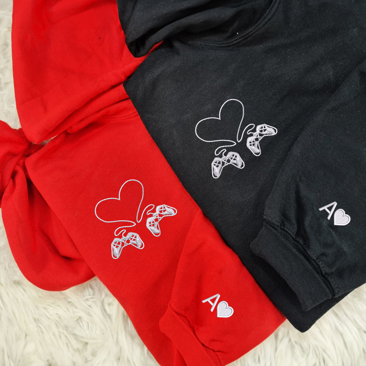 Sweats à capuche assortis brodés personnalisés pour manette de jeu pour couples
