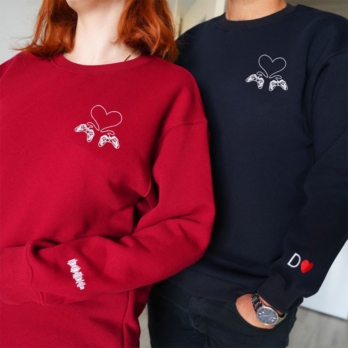 Sweats à capuche assortis brodés personnalisés pour manette de jeu pour couples