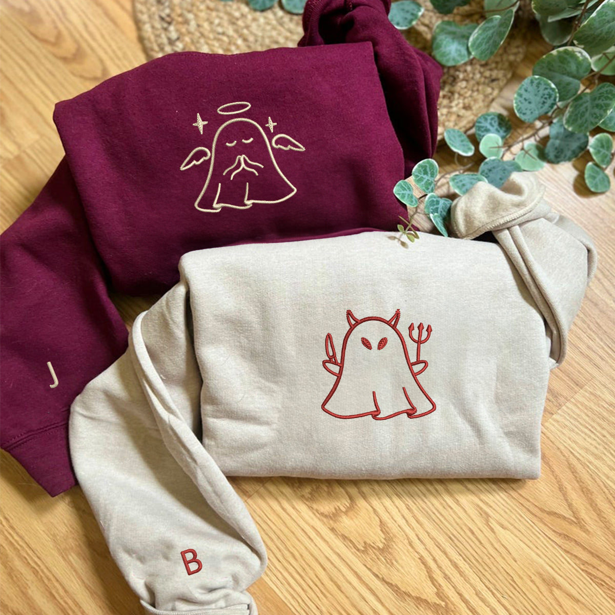 Individuell bestickte Geisterengel und Teufel passende Hoodies für Paare