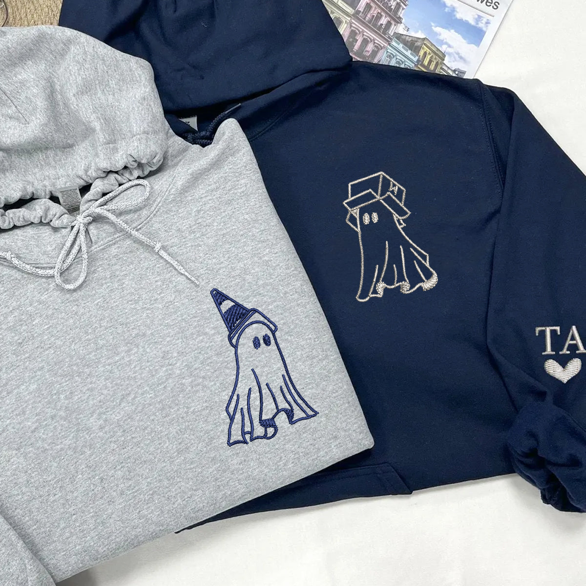 Individuell bestickte Ghost Boxhead & Traffic Cone Passende Hoodies für Paare