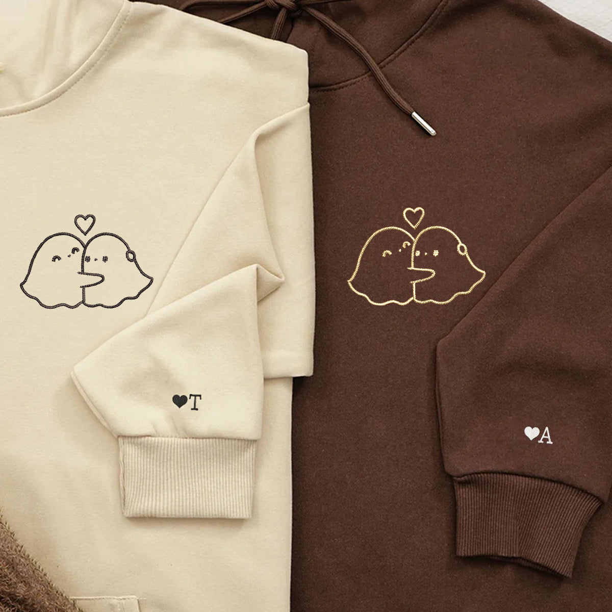 Individuell bestickte Ghost Hug Passende Hoodies für Paare