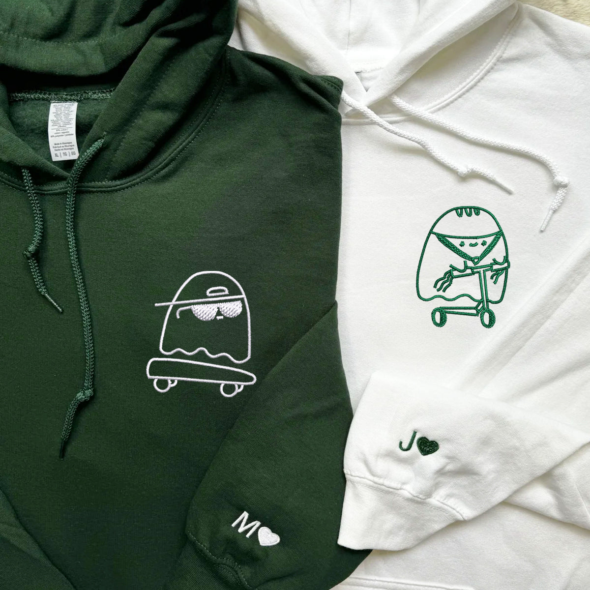Benutzerdefinierte bestickte Ghosts Skateboard und Scooter passende Hoodies für Paare