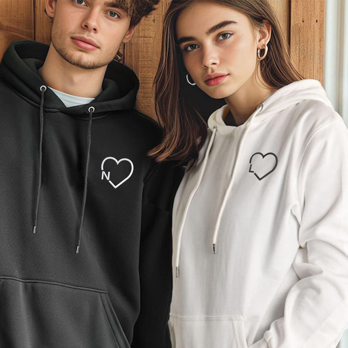 Individuell bestickte Herz-Initialen, passende Hoodies für Paare