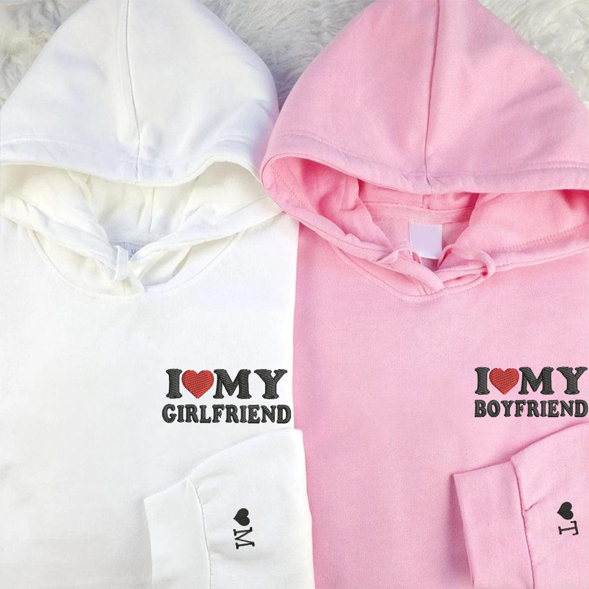 Individuell bestickte „I Love My Boyfriend/Girlfriend“-Kapuzenpullover für Paare