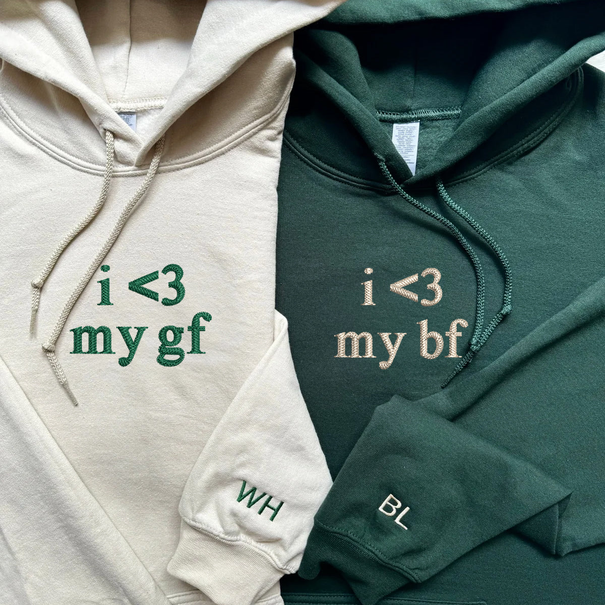 Sweats à capuche personnalisés brodés « J'aime mon copain et ma copine » assortis pour couples