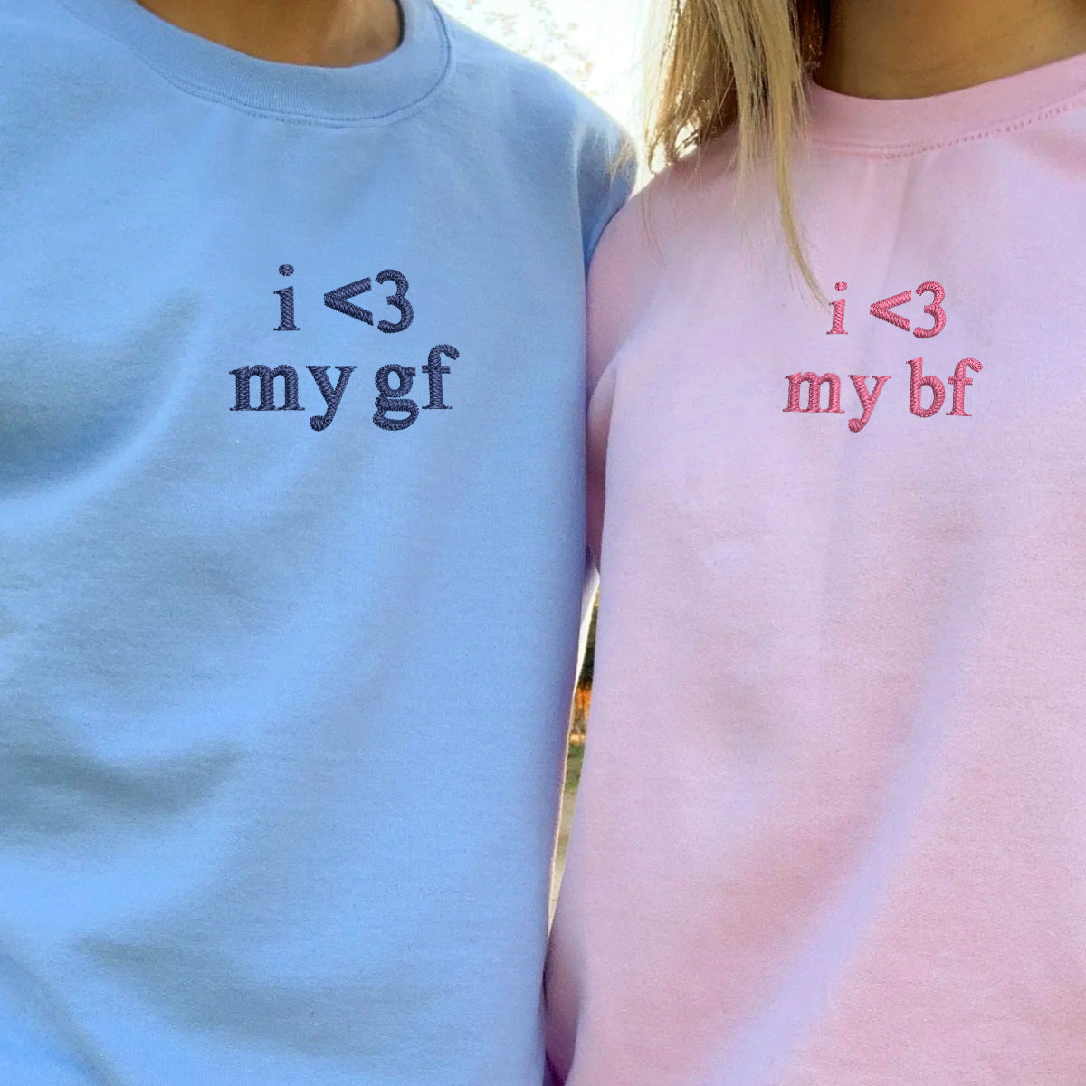 Sweats à capuche personnalisés brodés « J'aime mon copain et ma copine » assortis pour couples