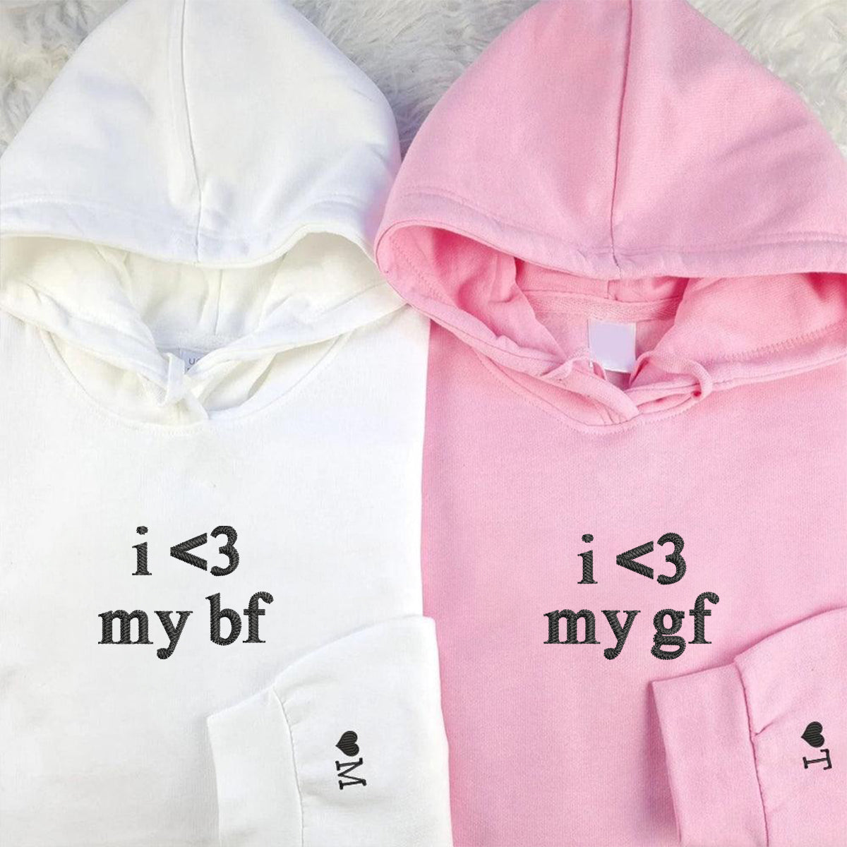 Sweats à capuche personnalisés brodés « J'aime mon copain et ma copine » assortis pour couples