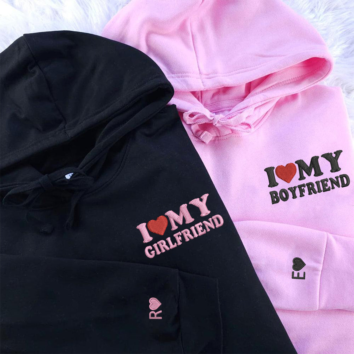 Individuell bestickte „I Love My Boyfriend/Girlfriend“-Kapuzenpullover für Paare