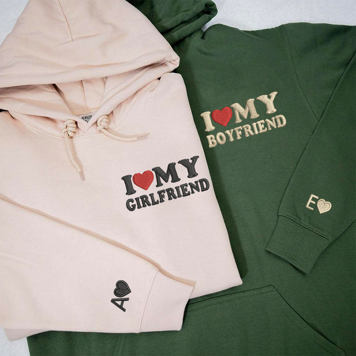 Individuell bestickte „I Love My Boyfriend/Girlfriend“-Kapuzenpullover für Paare