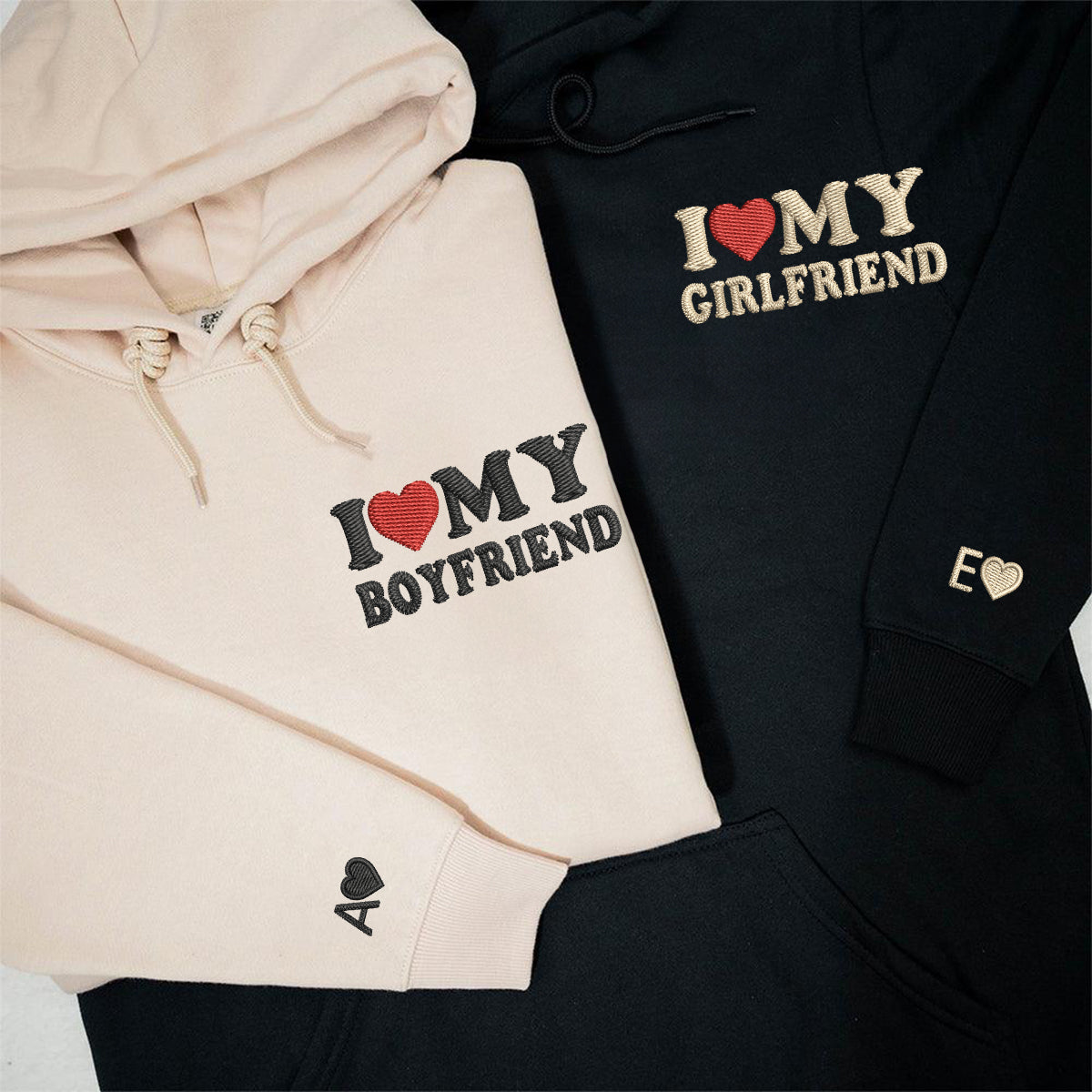 Individuell bestickte „I Love My Boyfriend/Girlfriend“-Kapuzenpullover für Paare