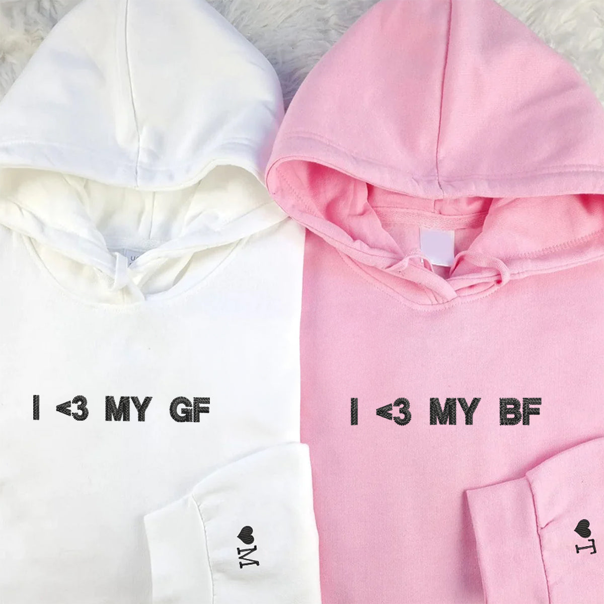 Individuell bestickte „I Love My Gf Bf“-Kapuzenpullover für Paare
