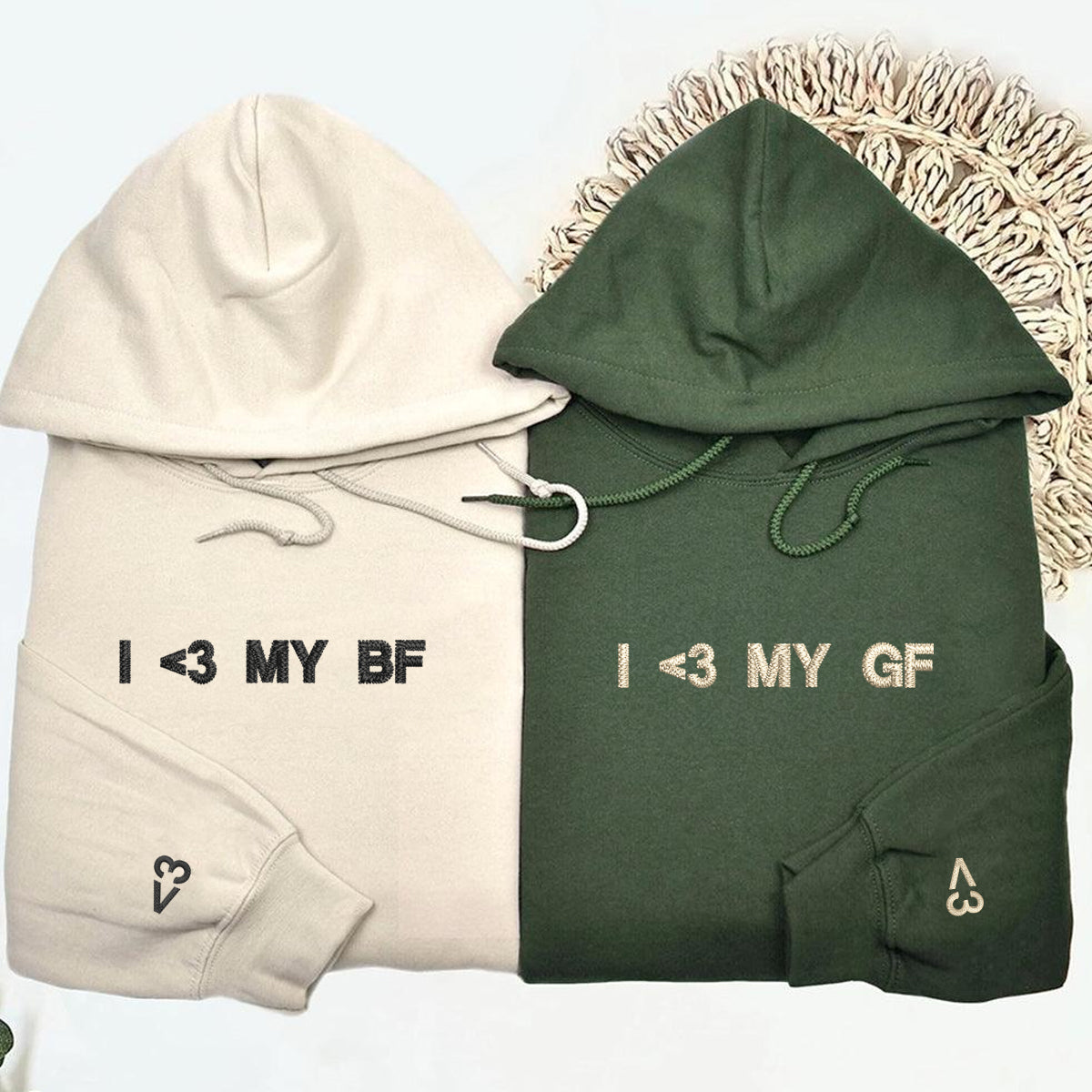 Individuell bestickte „I Love My Gf Bf“-Kapuzenpullover für Paare