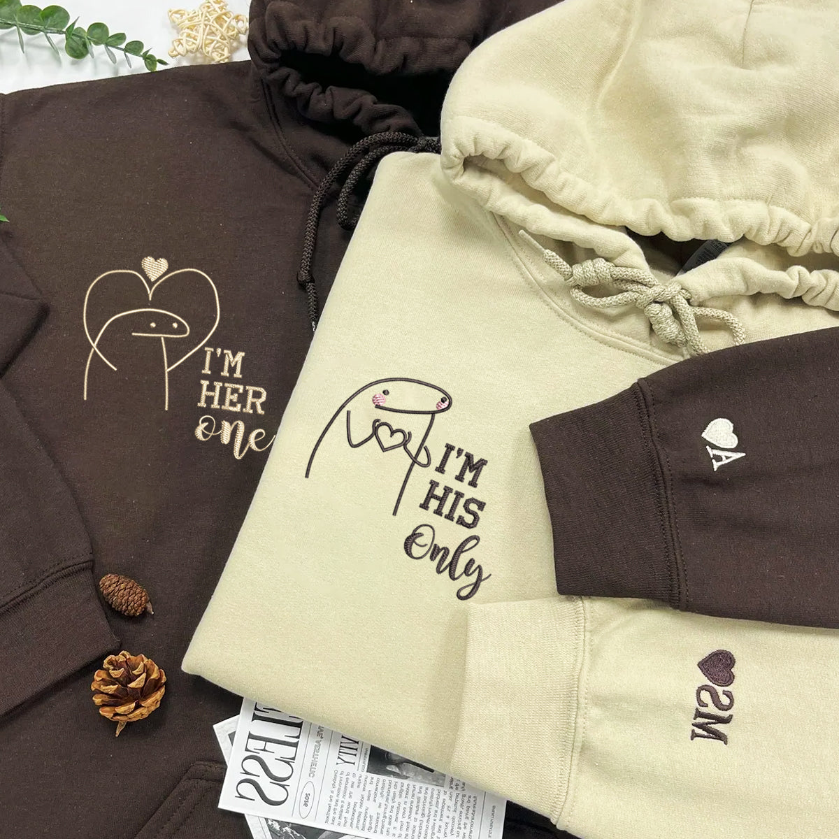 Individuell bestickte Kapuzenpullover mit der Aufschrift „I'm Her One I'm His Only“ für Paare