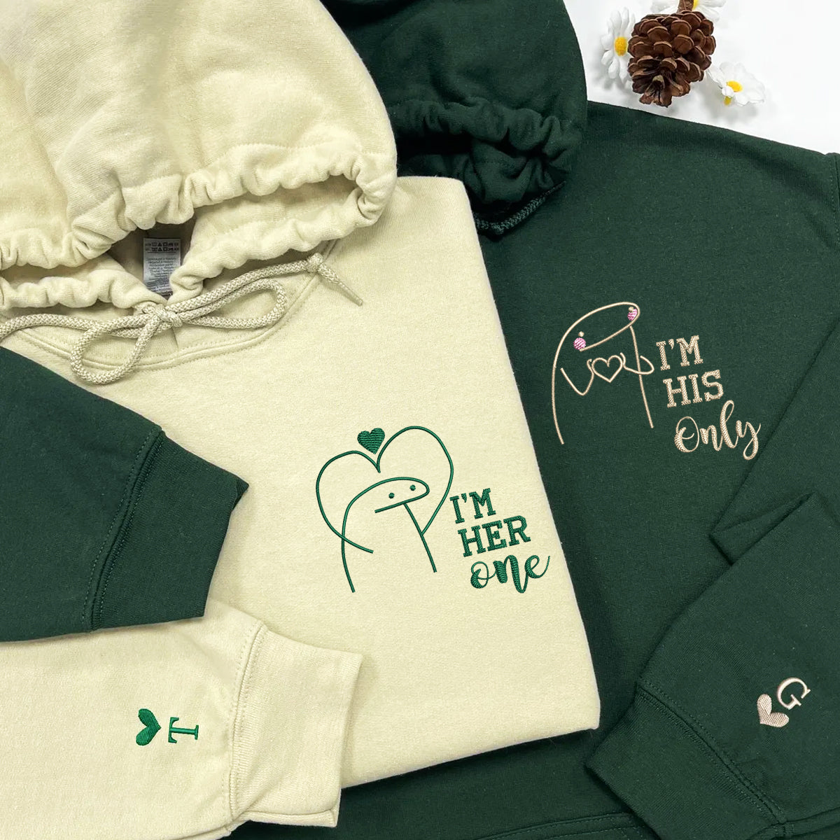 Individuell bestickte Kapuzenpullover mit der Aufschrift „I'm Her One I'm His Only“ für Paare