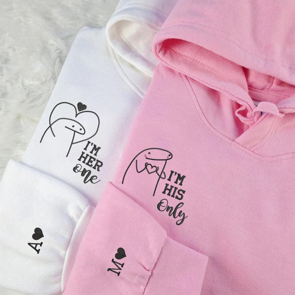 Individuell bestickte Kapuzenpullover mit der Aufschrift „I'm Her One I'm His Only“ für Paare