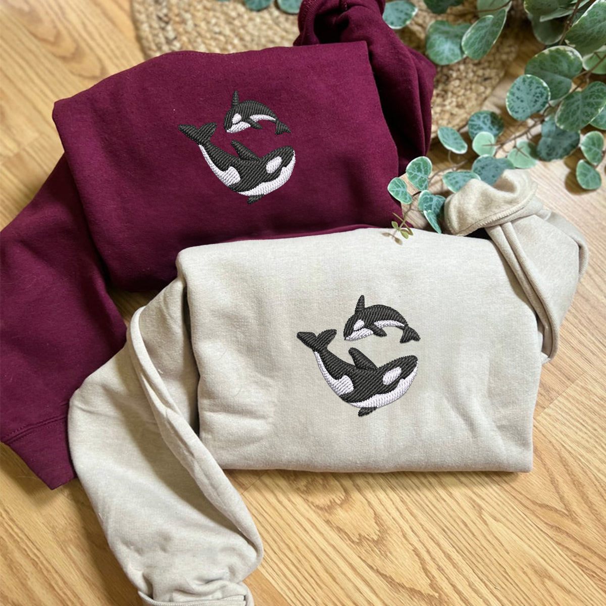 Individuell bestickte Killerwal-Kapuzenpullover für Paare